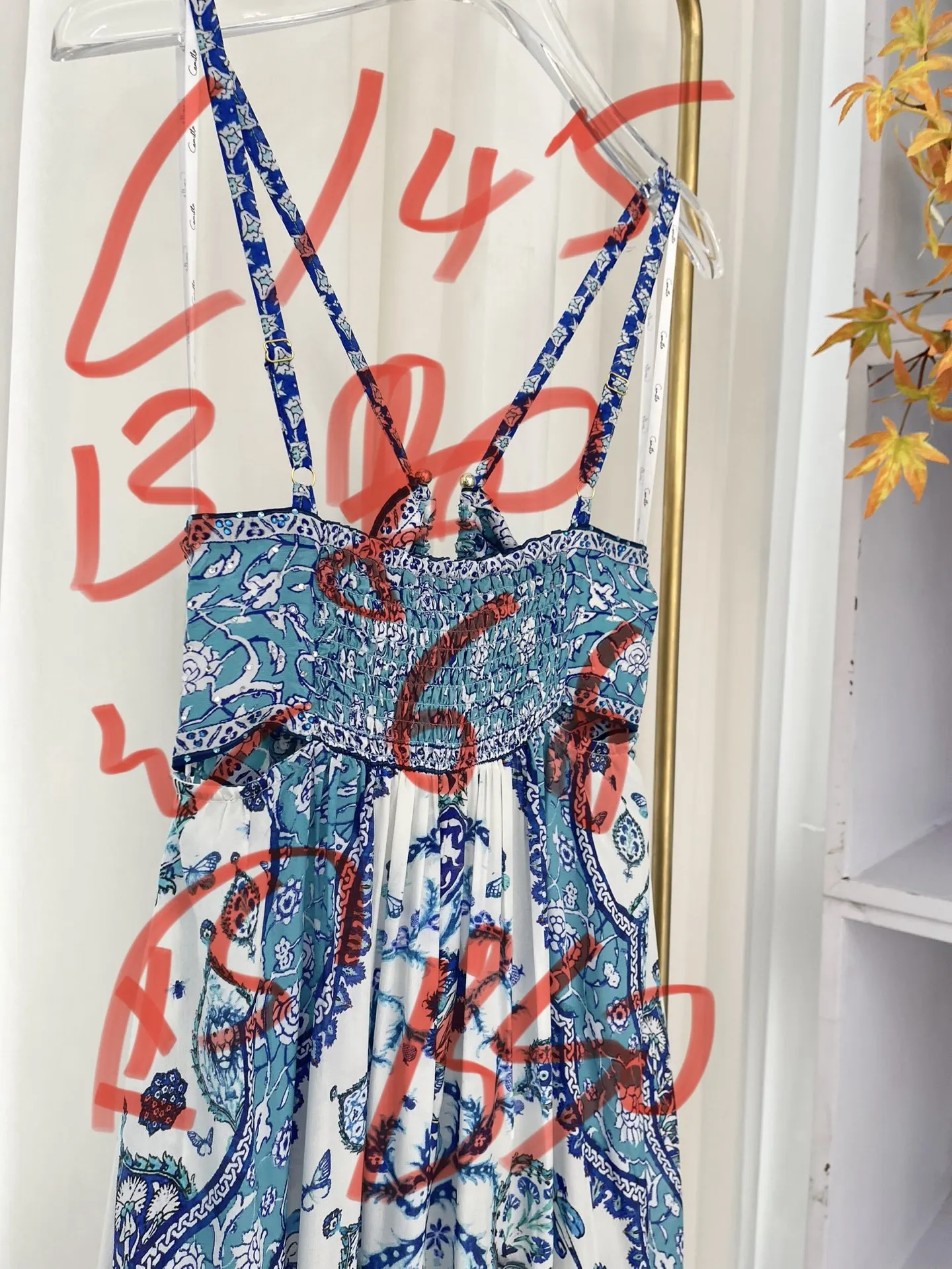 

Midi Dress Holiday Party 2025 New Beautiful Silk Blue Floral Print Sleeveless Cut Out Waist Halter
