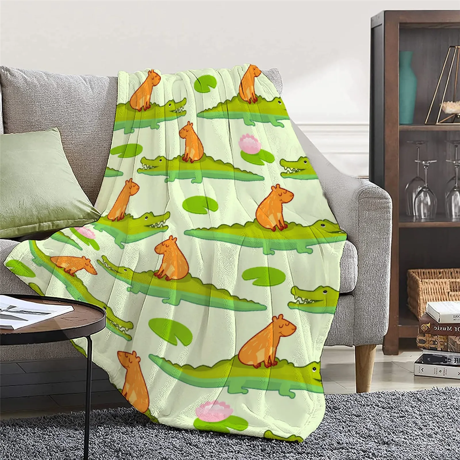 Capybara Flannel Blankets Funny Animals Crocodile 3D Printed Throw Blanket Office Nap Portable Quilts 5 Size Dropshipping