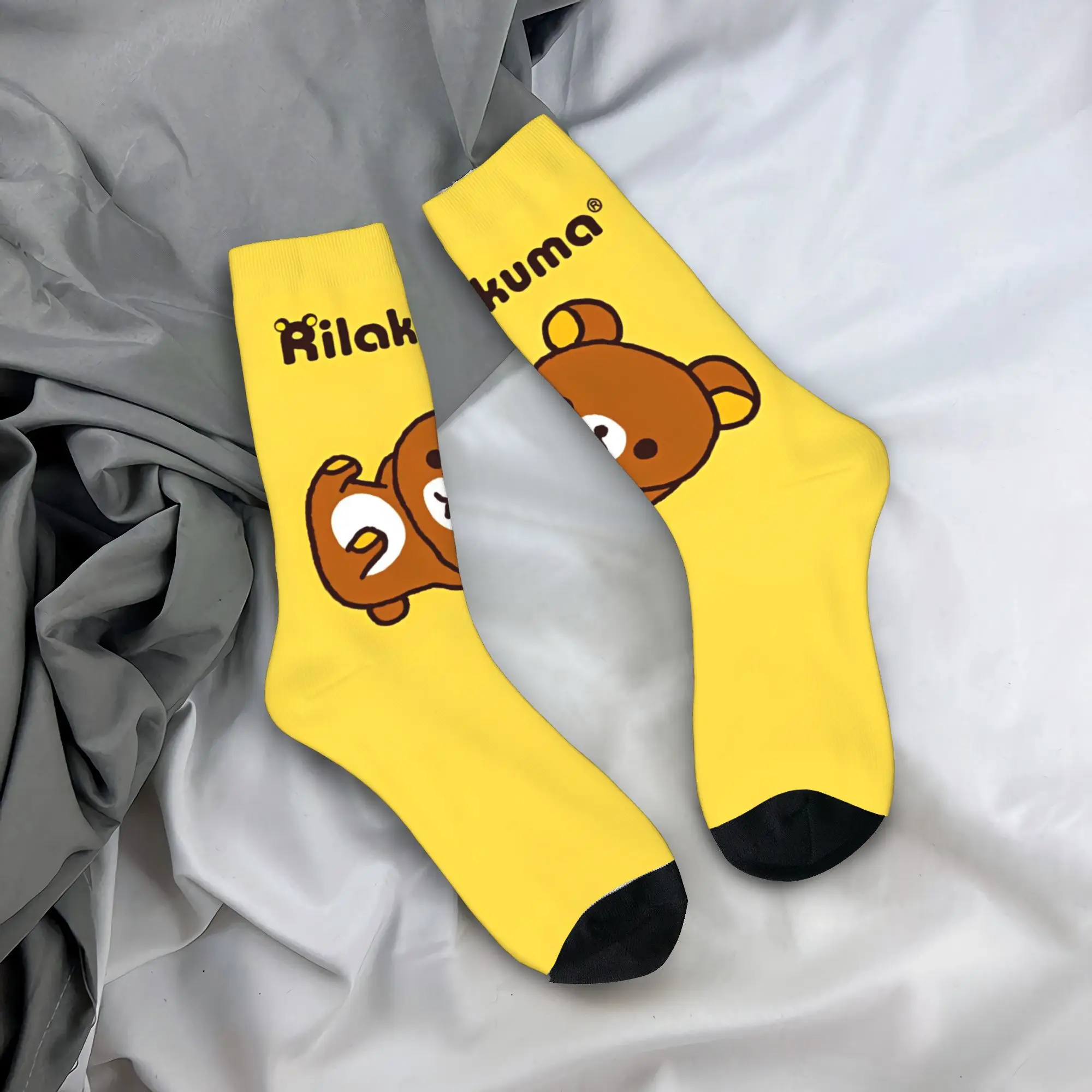

Сумасшедший дизайн мультфильма Футбольные носки Rilakkuma, полиэстеровые носки средней длины для унисекс, нескользящие