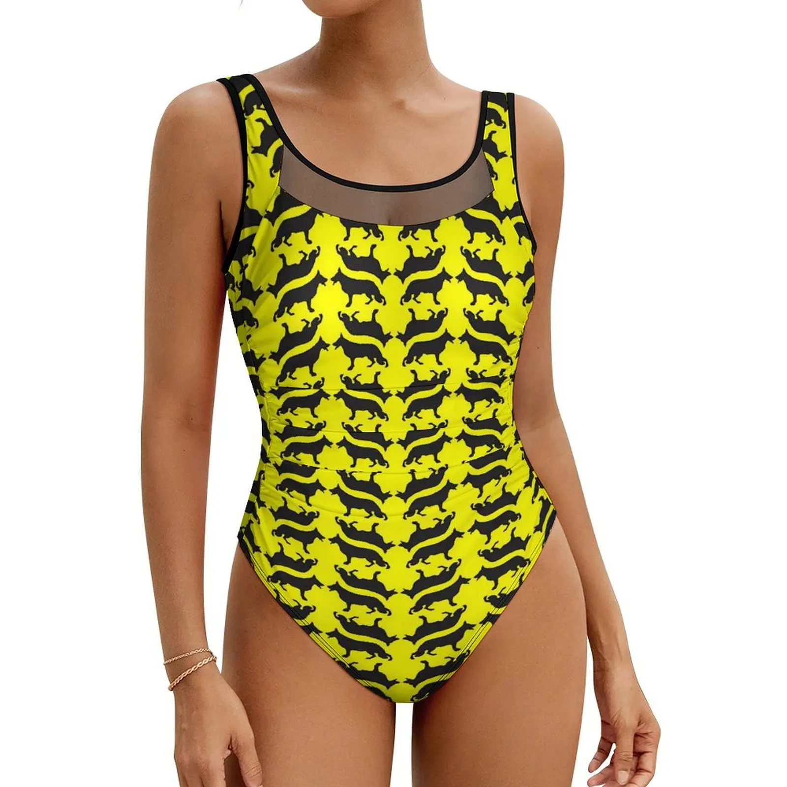 

German Dog Print Swimsuit Animal One Piece Swimwear Push Up Retro Monokini Sexy Sport Graphic Swimsuits