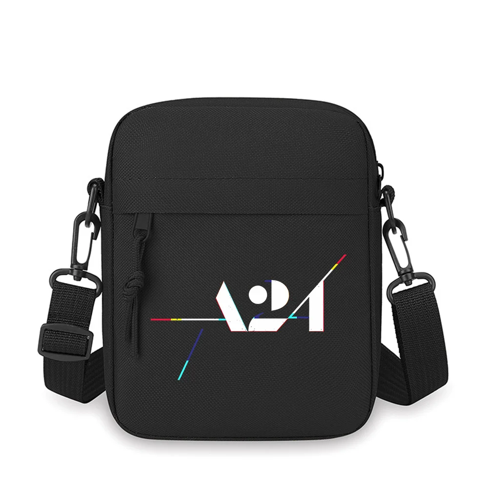 Abstract white geometric shapes on black Men Crossbody Bag Single Shoulder Women Cartoon Anime Film Printing Design Unisex