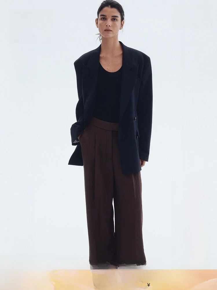 

H&M Women's Fashion Wide Leg Pants Summer Formal Trousers 1293732 mid Waist Viscose 85% Nylon 15% Material Components