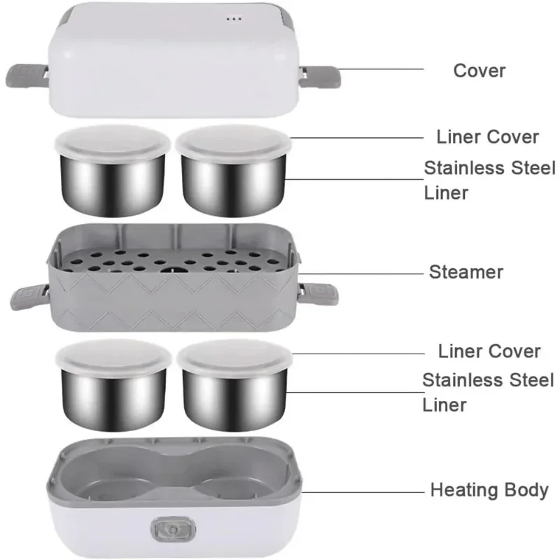 Electric Lunch Box Food Warmer Portable Food Heater Self Cooking Electric Lunch Box ice Cooker 2 Layers 1600ML Heated Lunch Box