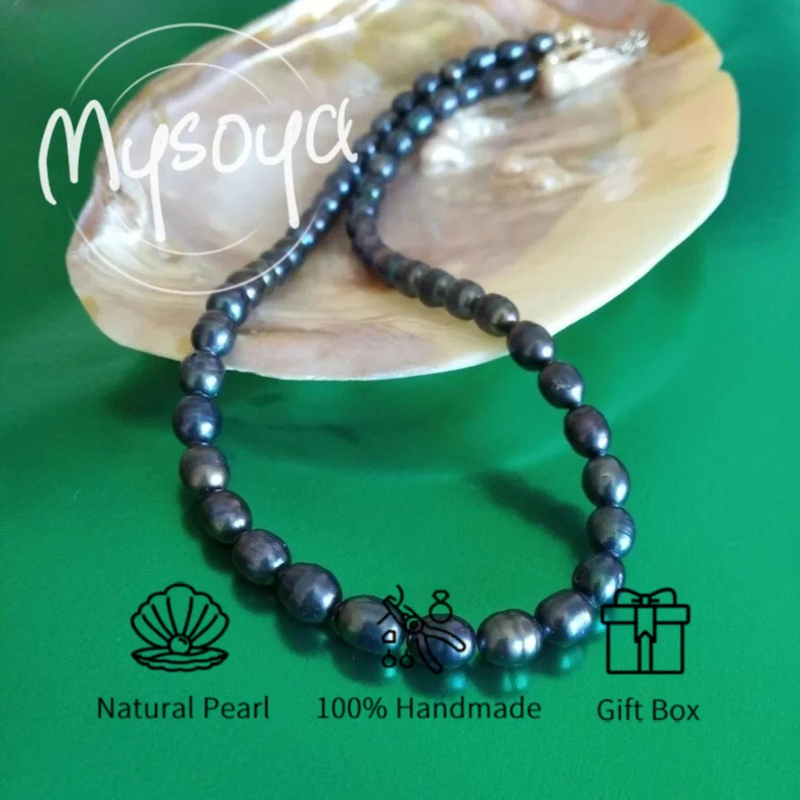 

Ожерелье MYSOYA из пресноводного жемчуга (рисовый жемчуг) синего и черного цвета, 7-8 мм, с подарочной коробкой, подарок на день рождения, свадебные украшения