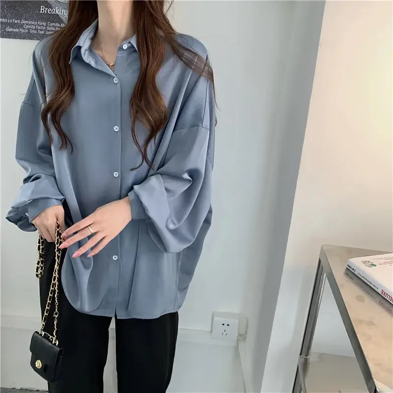 Blouse Women Autumn 2024 Retro Blue Long Sleeved Shirt Women\'s Top Blusas Ropa De Mujer