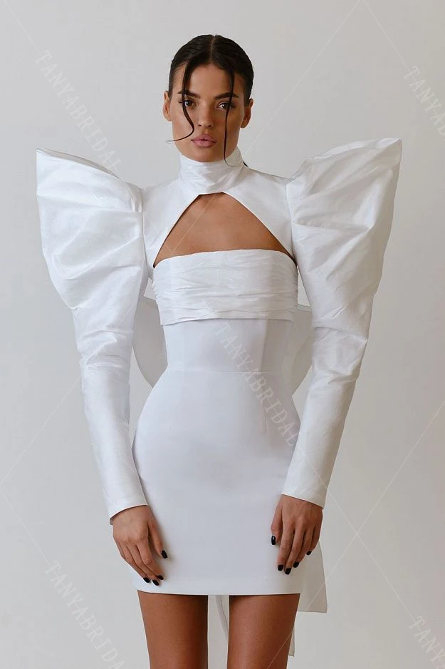 取り外し可能なボレロ付きの黒とピンクのタフタホームカミングドレス。蝶ネクタイ付きの長袖シースフォーマルガウン DE002