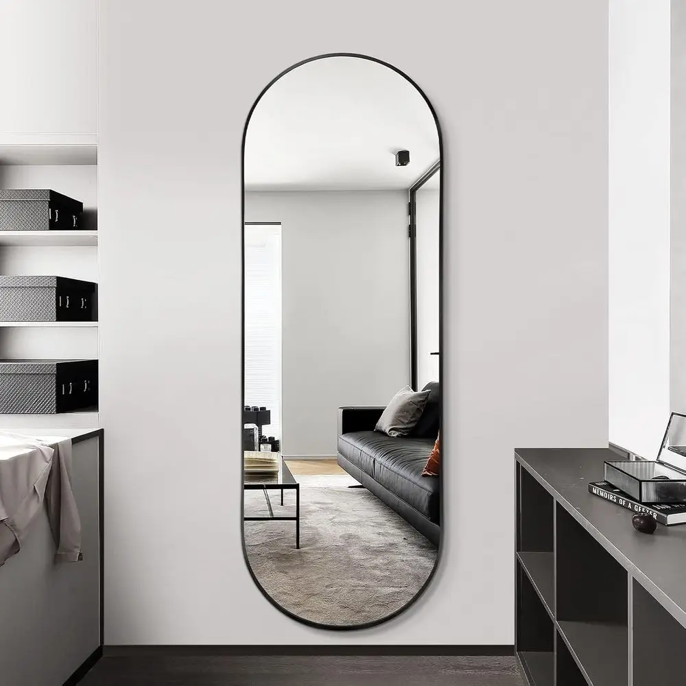 

65x22 Wall-Mounted Oval Mirror, Metal Frame, Ultra-Clear, Ideal for Home Decor in Cloakroom, Bedroom, or Living Room, Black