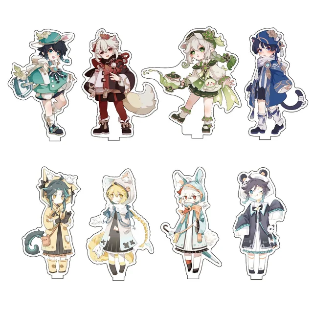 1Pc Anime gra Genshin Impact Venti Scaramouche karta postaci Cosplay dekoracja stołu akrylowa płyta stojąca prezenty dla chłopców