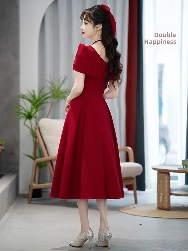 Red Evening Dr Ele a vita media gonna a linea ort Sve Zipper Sle Cerimonia di matrimonio Fidanzamento Par Tessuto in poliestere