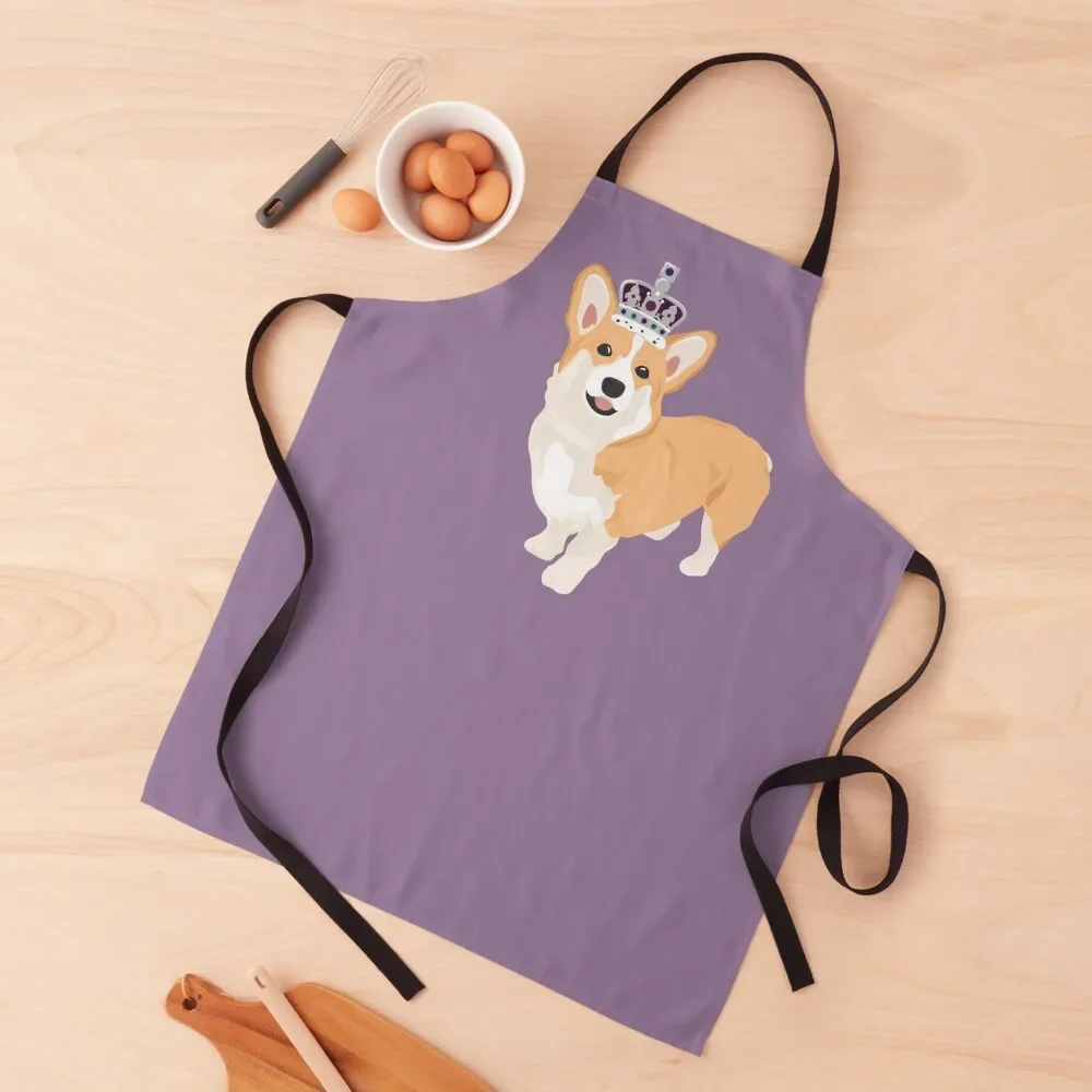 Queen's jubilee corgi on purple Apron women's kitchens Kitchens Men Customizable Apron
