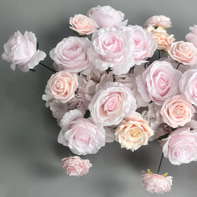 Burgunderrote künstliche Rosenblume, Hochzeitsläufer, Blumenarrangement, Bühnenhintergrund, Blumentischdekoration, Partydekoration, Requisiten – Detail 6