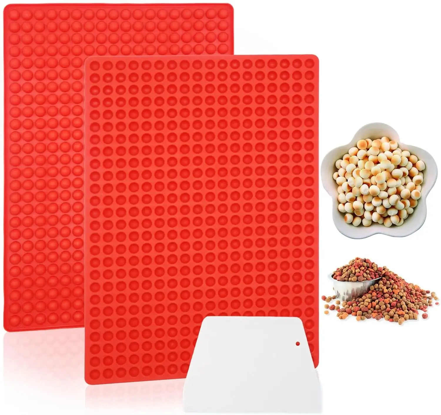 Molde para hemisferio de 4668 cavidades, mini molde redondo de silicona para hornear y chocolate helado/cerros/pollos para perros/decoración de pasteles/pollos de frutas (con raspador)