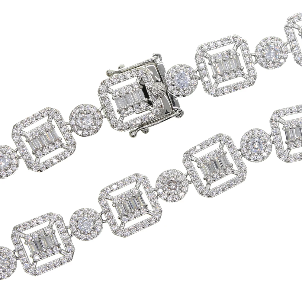 New Iced Out Bling Cubic Zirconia Geometric Round Square Cz Cluster Tennis Link Chain Necklace Jewelry Men Women