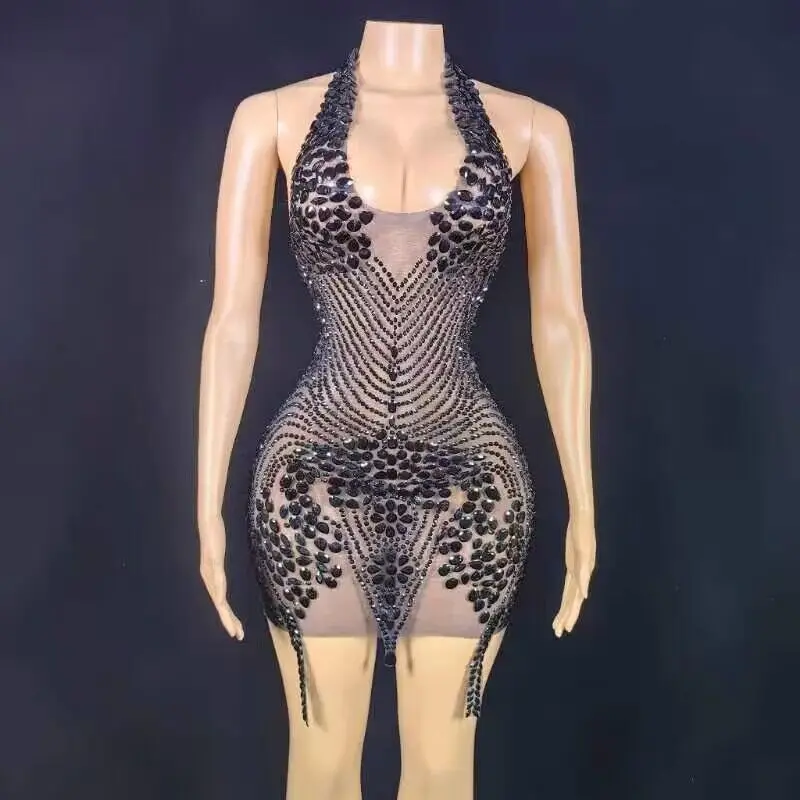 Sexy Sprankelende Diamanten Korte Galajurk 2023 Halter Glitter Kristallen Strass Kraal Afstuderen Verjaardagsfeestje Coctail Jurk