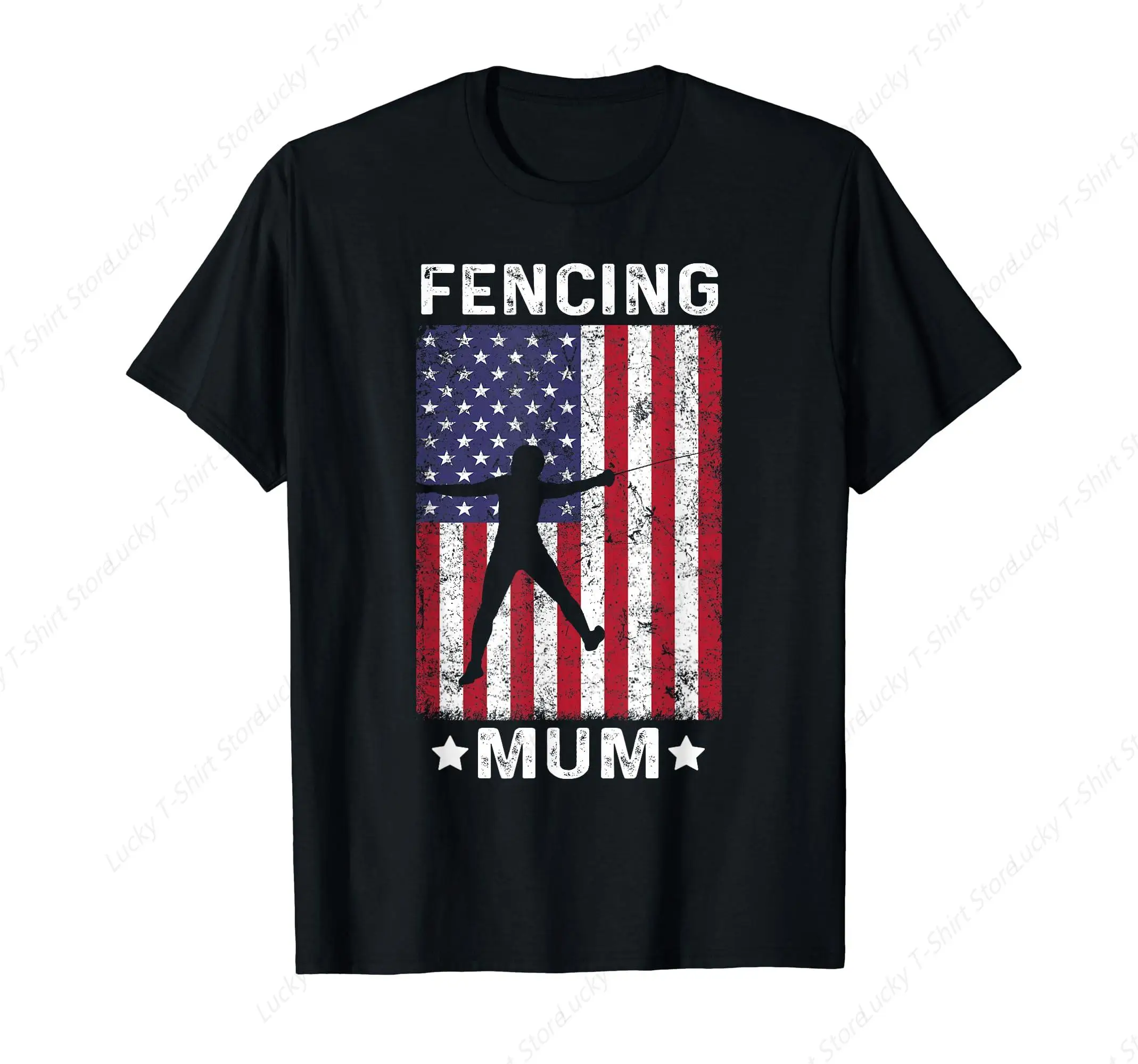 Fencing Mum Mom USA Flag 4th Of July T-Shirt