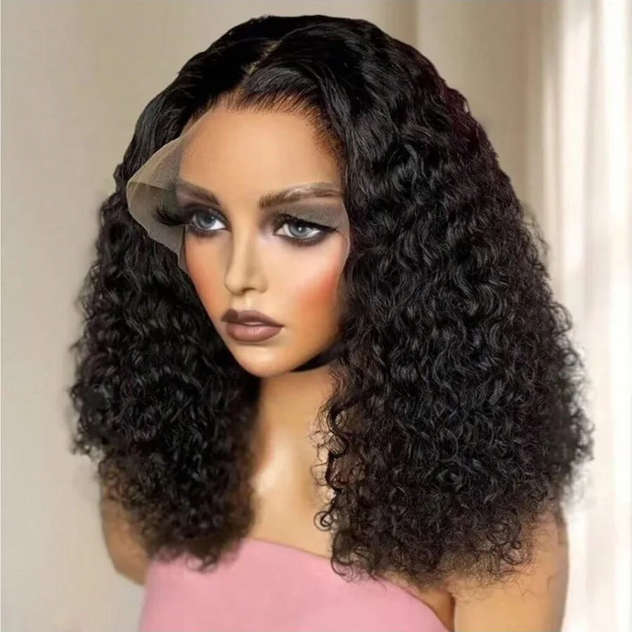 200% 14 18 بوصة قصيرة مجعد بوب الباروكات 13x4 الدانتيل الشفاف الباروكات الأمامية البرازيلي شعر بشري لعذراء قبل قطعها مع شعر الطفل