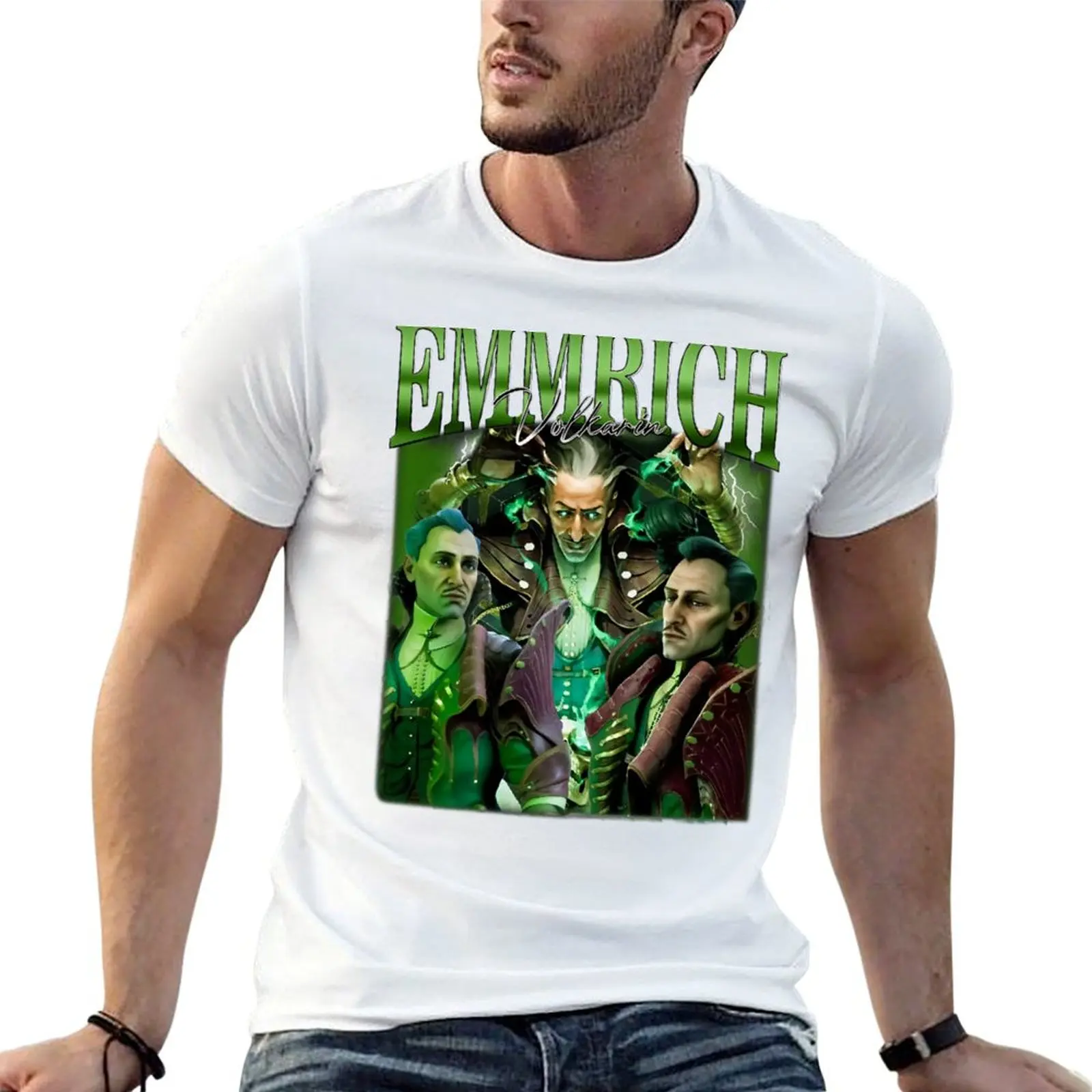 

100% возрастная упаковка, футболка Veilguard, белая футболка Bootleg Volkarin, мужские рубашки для Dragon Emmrich, хлопок