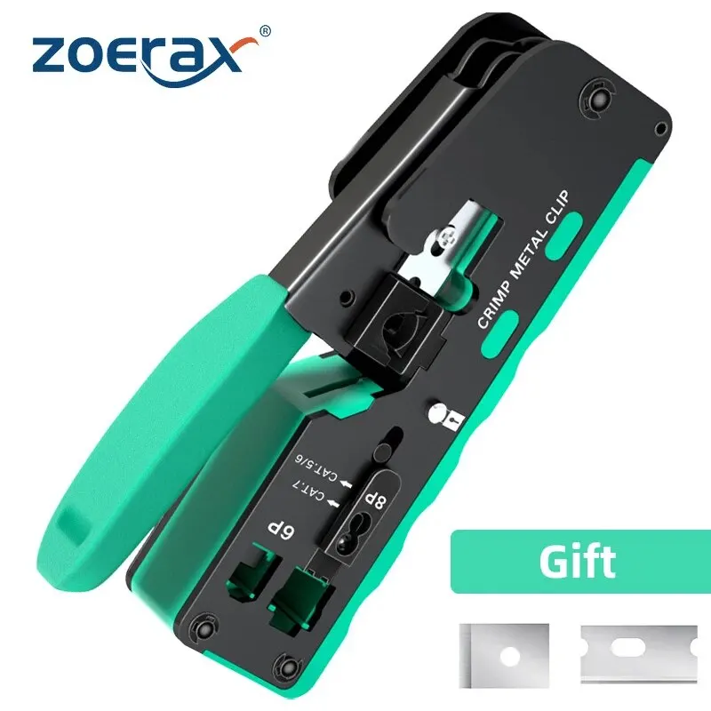 ZoeRax RJ45 Pass Through Crimper CAT5/5e CAT6 CAT6a CAT7 Standard and Shielded Network Connectors and RJ45 RJ12 RJ11