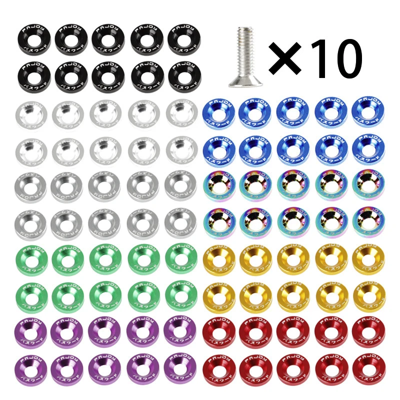 10 pcs Aluminum Car Fender Bumper Engine Washer Bolts JDM M6x20mm Modified Hex Fasteners Concave Screws Universal