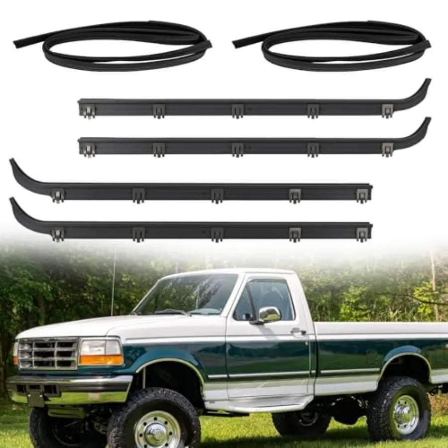 

Front Door Window Weatherstrip Trim for Ford 1987-1997 F150 F250 F350 Bronco Rubber Seals Kit with Felt Molding Sweep Channel B