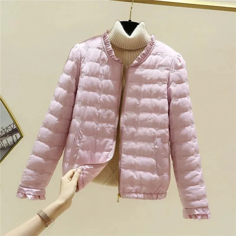 Cotton-padded Women\'s Ruffled Short Coat 2024 Winter Korean Female Wild Loose Small Cotton-padded Jacket Spring Slim Overcoat