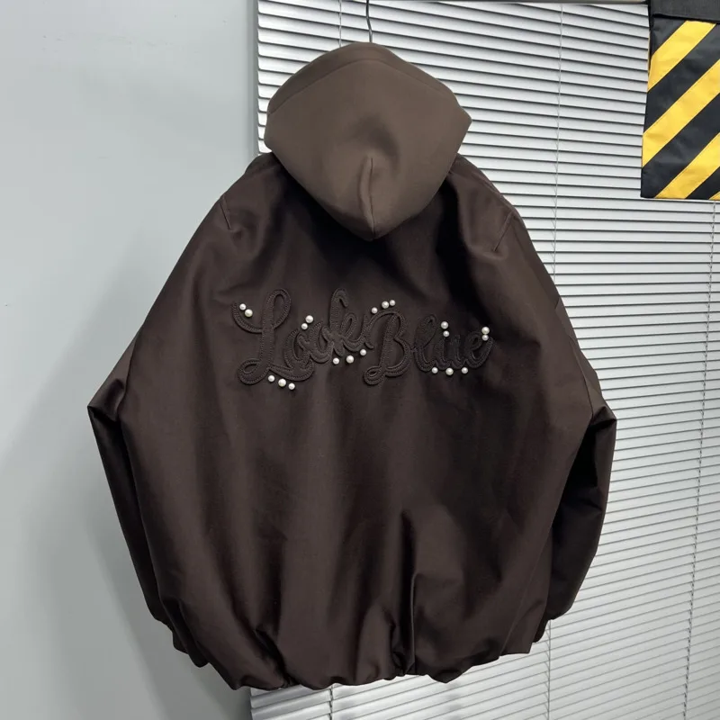 HKSH Autumn Winter New Men Design American Letter Pearl Embroidery Loose Hooded Down Jacket Niche Ins Casual Cotton Coat HK18640