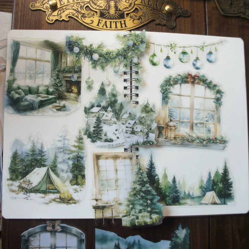 

10 Pcs Christmas Snow Day Warm Indoor Style PVC Transparent Sticker Scrapbooking DIY Gift Decoration Tag