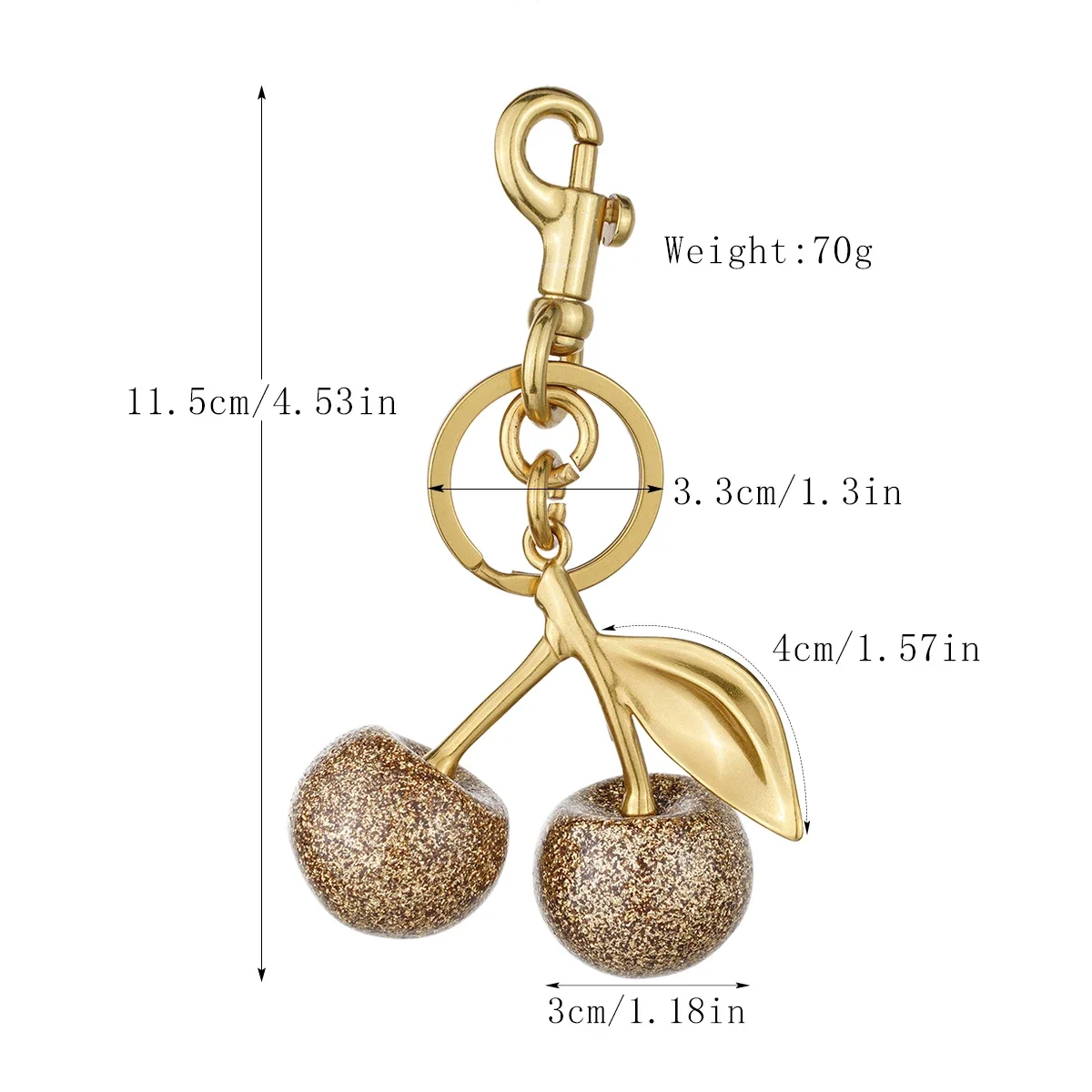 Sparkling Golden Crystal Cherry Pendant for Bag Resin Cherry Pendant Purse Keychain Charm Festive Christmas Bags Accessory