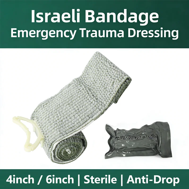 

4/6 Inch Israeli Bandage Emergency First Aid Kit Sterile Dressing Trauma Pack for Tactical Medics Hiking Camping Wound Care