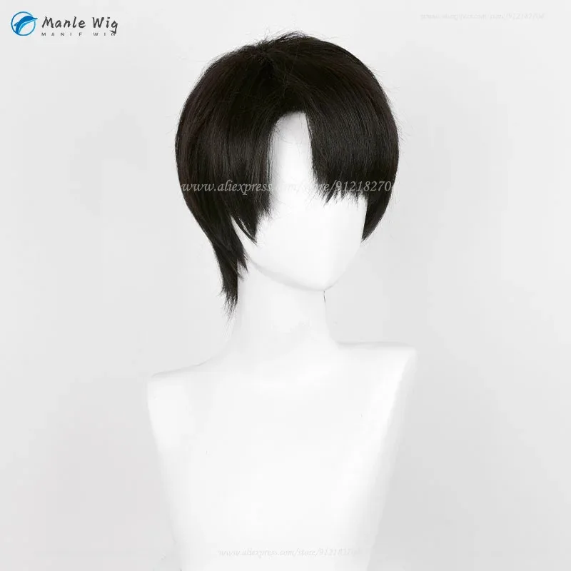 Alta qualidade anime levi ackerman peruca cosplay 30cm preto marrom peruca resistente ao calor cabelo sintético perucas de festa de halloween + touca peruca