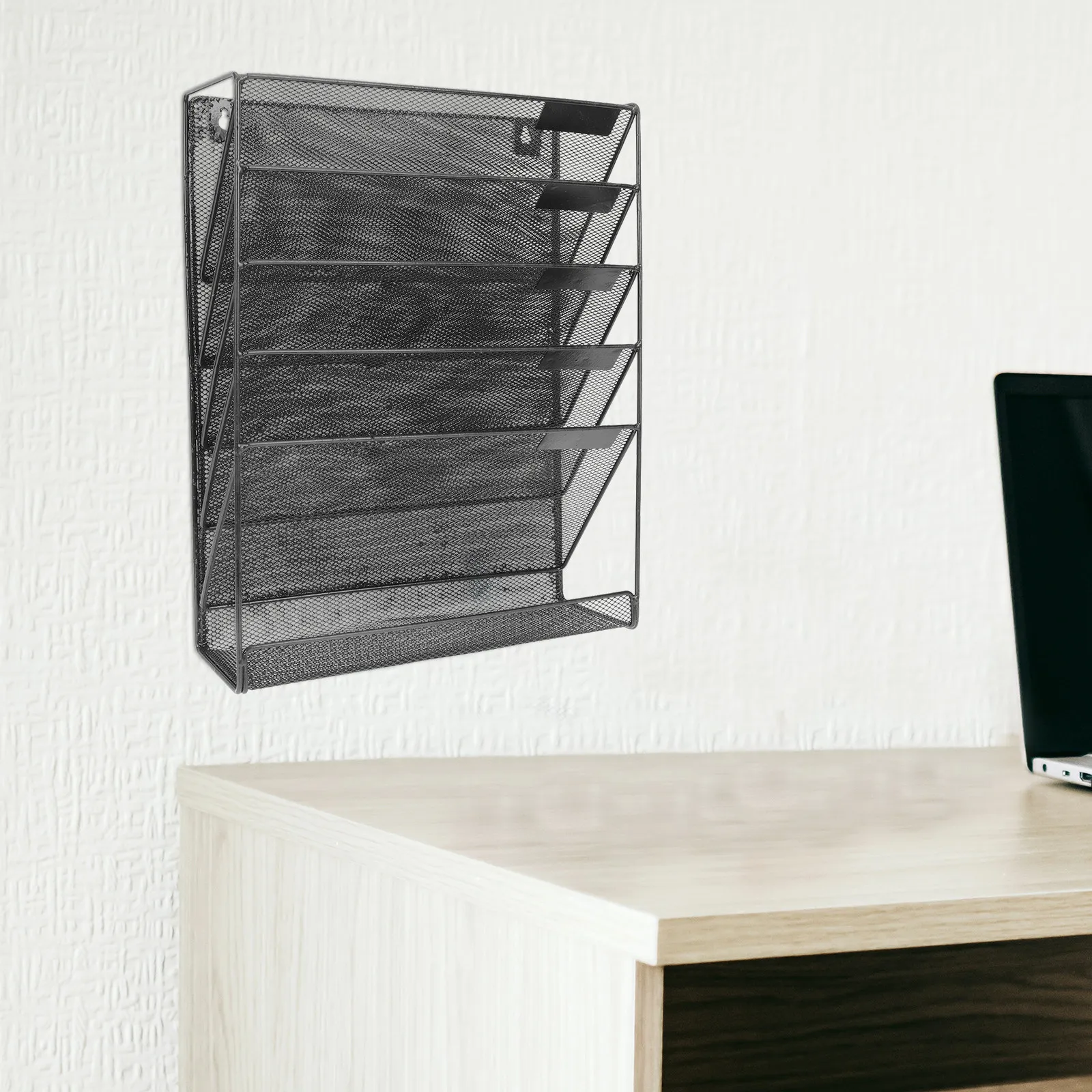 Sturdy Wall Mounted File Organizer Rack Heavy Duty Metal Construction Multi Level Storage for Papers Files Magazines Documents