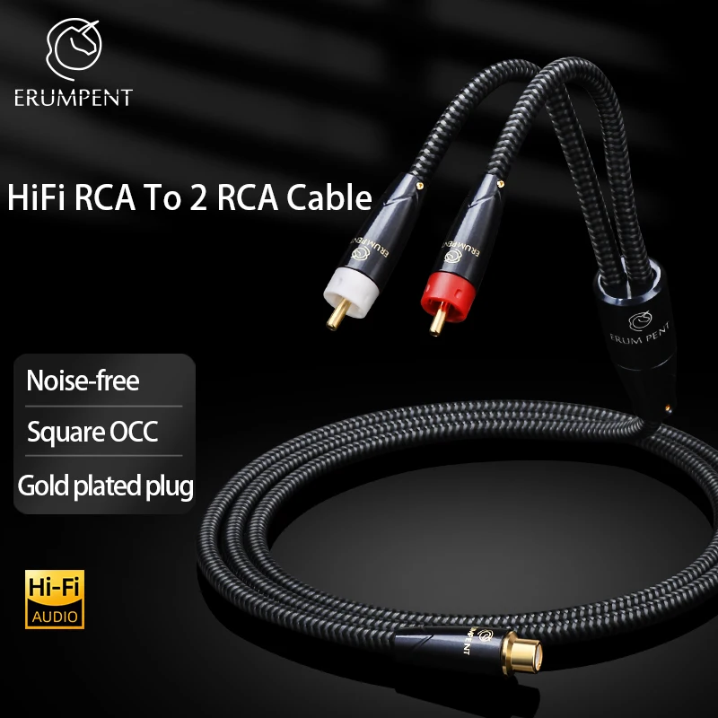 Hi-End Hi-Fi RCA para cabo de áudio 2RCA, quadrado OCC fêmea para 2 RCA macho cabo para CD DVD e DAC