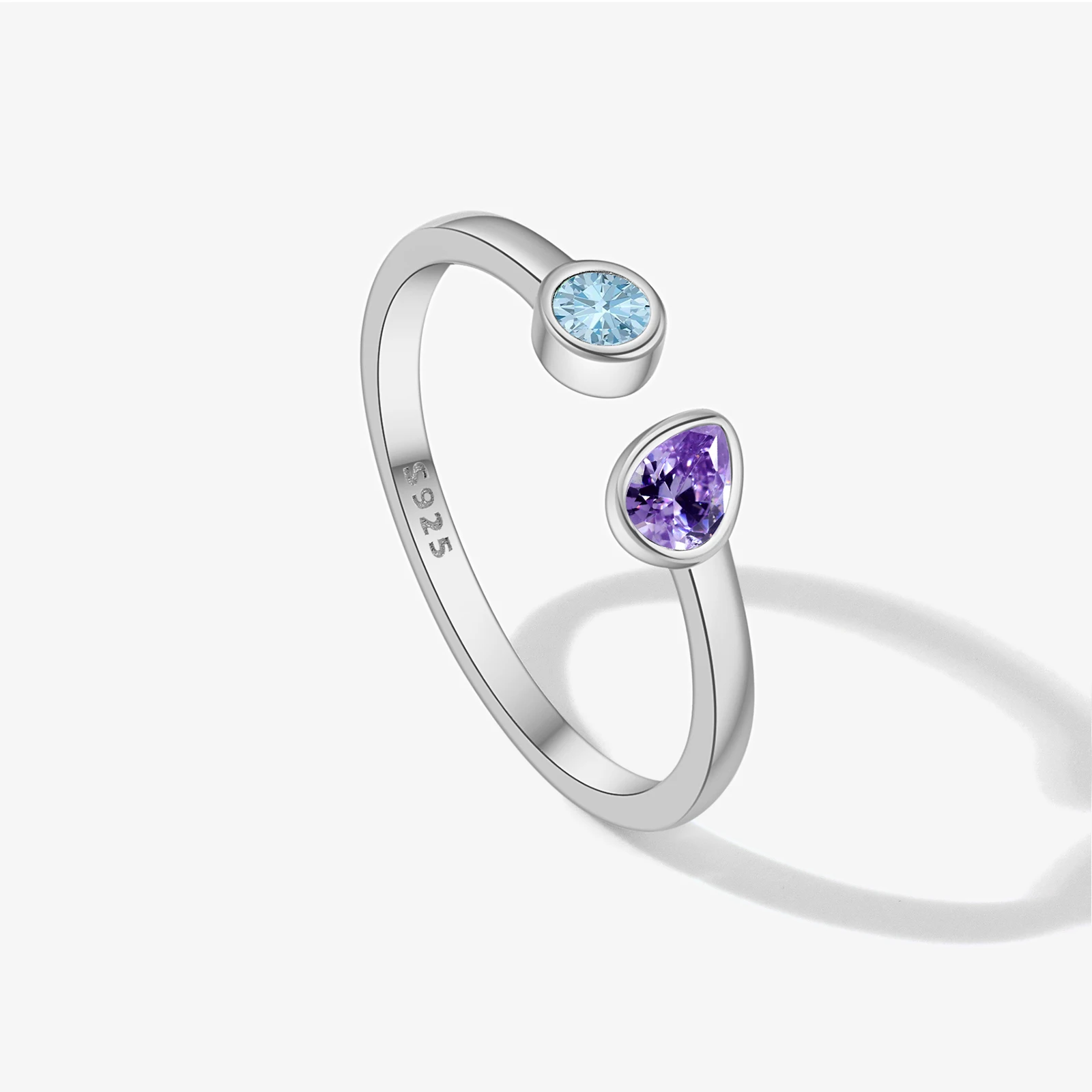 VEWANT 925 Sterling Silver Pear Shape Purple Circle Light Blue Zircon Adjustable Ring Luxury Fine Wedding Gift Women Jewelry