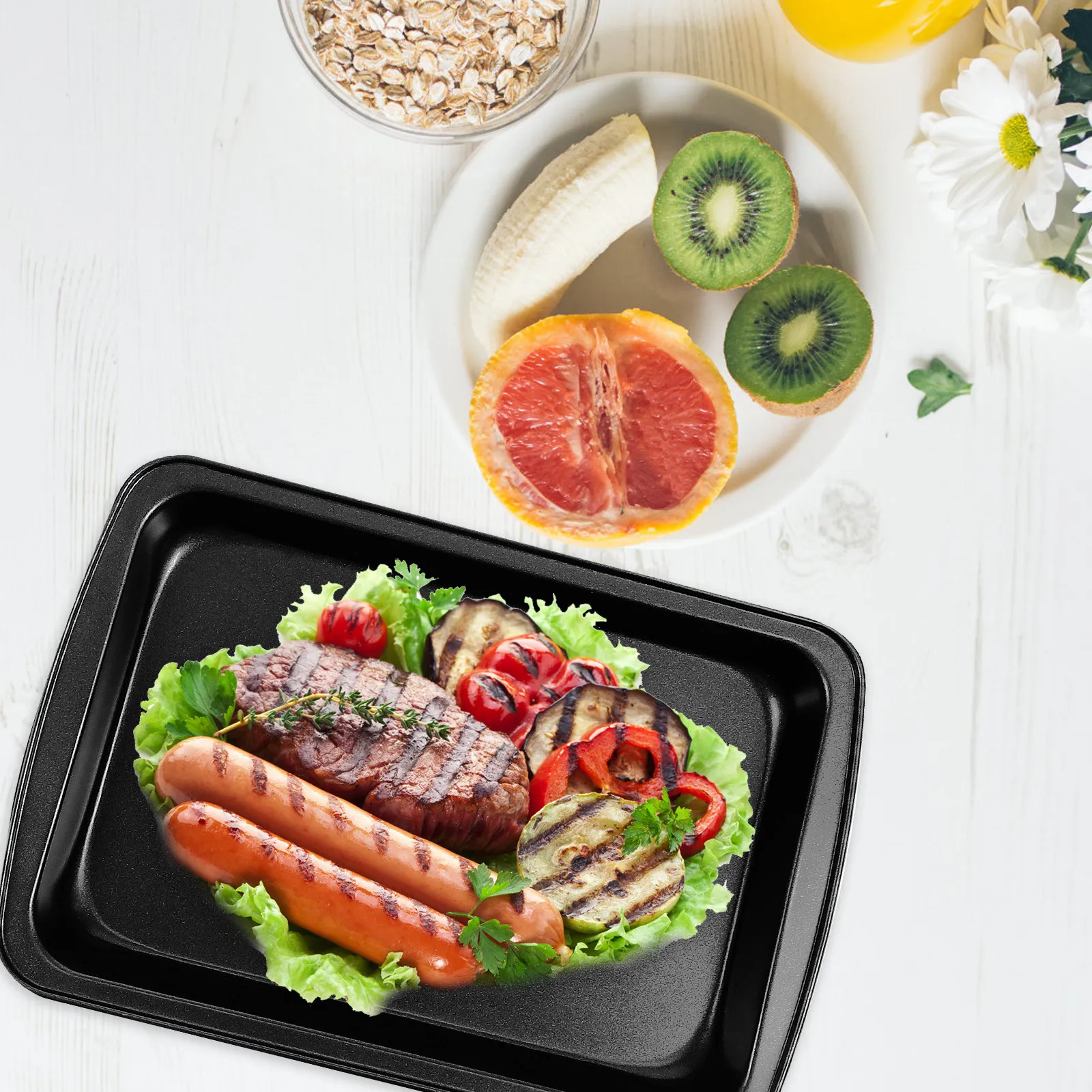 

3Pcs Rectangular Carbon Steel Pizza Pans Fast Heat Conduction Nonstick Coating Reusable Baking Supply for Cakes Pies Muffins