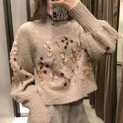 Robenick-女性の刺繍されたランタンスリーブのセーター,ファッショナブルなセーター,ニット,短くてシックな衣服,ヴィンテージ