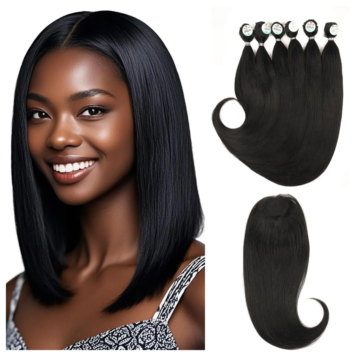 الاصطناعية ياكي مستقيم الشعر 6 قطعة 260 جرام مجموع 16 ''/18''/20'' حزم مع إغلاق رخيصة بالجملة شعر مستعار تمديد #1