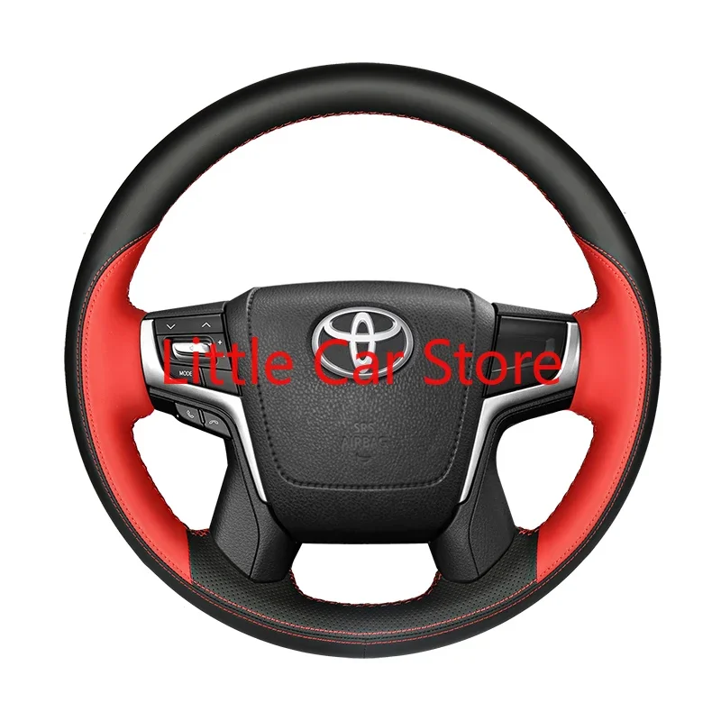 For Toyota Alphard Vellfire 15-21 DIY Sew Hand Top Red Black Leather Steering Wheel Cover Car Interior Accessories