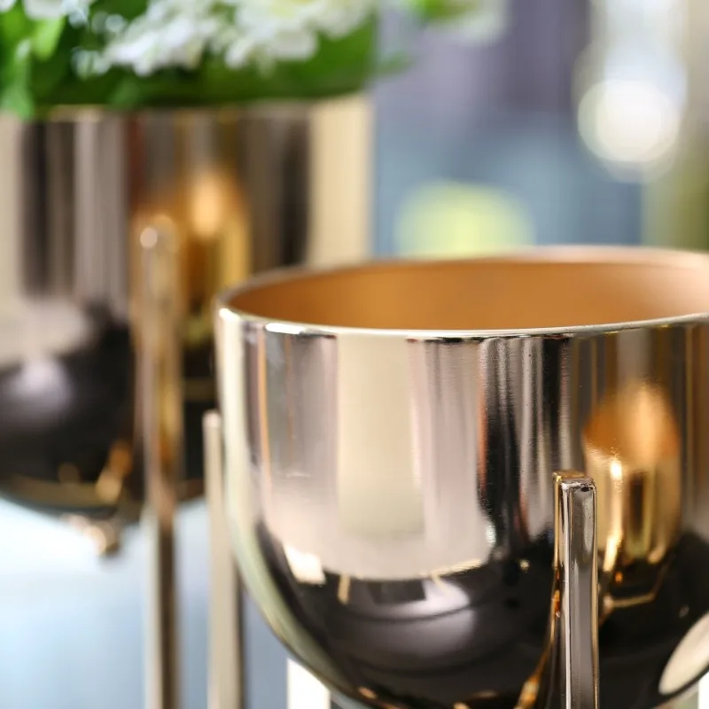 Gold Plated Hydroponic Vase Metal Tall Flower Arrangement Container Table Top Fruit Candy Storage Jar Dining Table Flower Vase