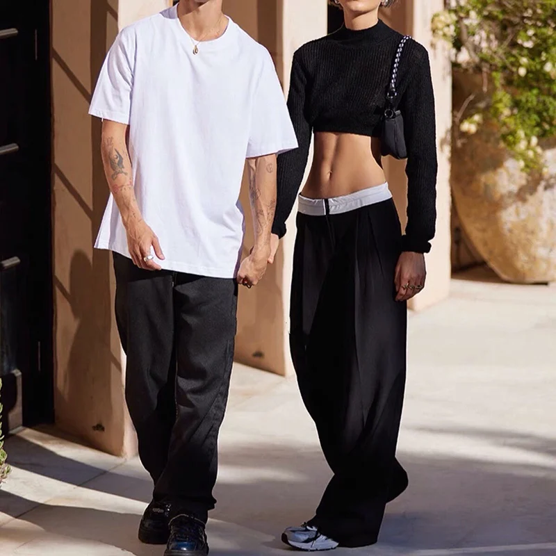 

Элегантные женские брюки прямого кроя с завышенной талией, в стиле Ultra Model, с цветовыми блоками, из премиальной шерстяной смесовой ткани