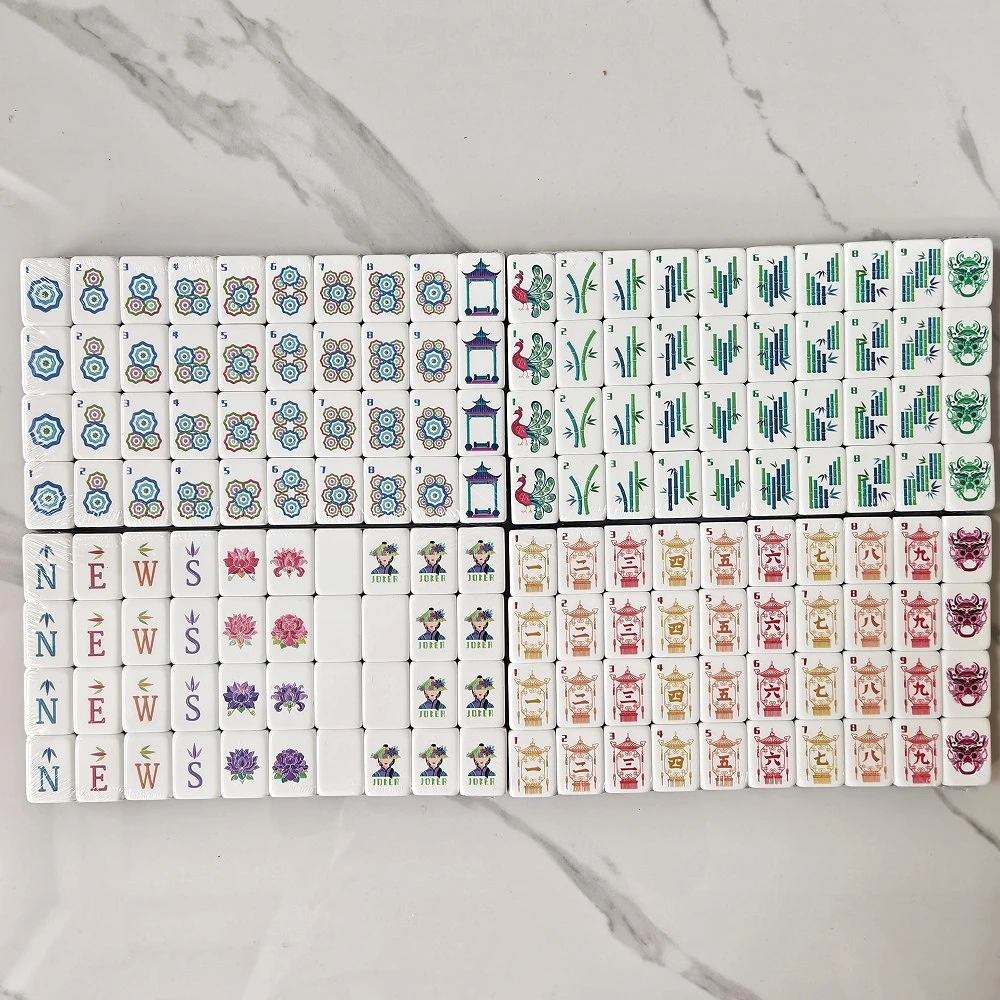 Premium Engraved American Mahjong Sets OMHJGO 4-Layer Acrylic Grey Blue Mahjong Tiles Portable Home Leisure Mah Jong Board Game
