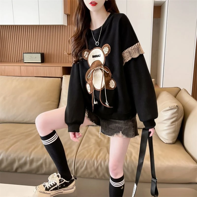 Rode Dames Sweatshirts Baggy Esthetische Designer Sweatshirt Y2k Stijl Essentiële Goedkope Emo Kleine Beer Vrouwelijke Trui Top Los