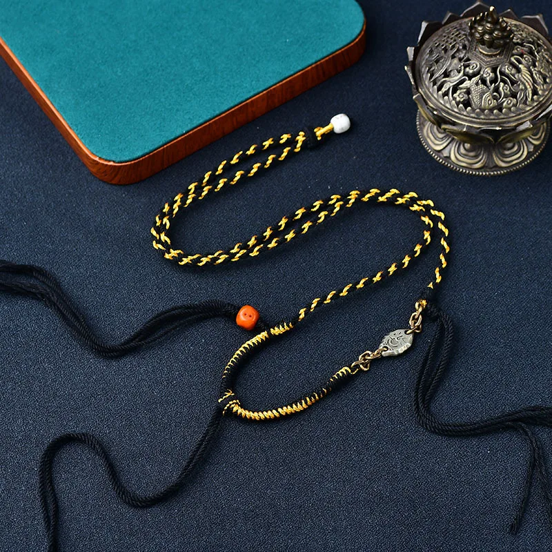 High-End Tibetan Handmade Braid Rope Thangka Necklace Rope Amulet Pendant Rope Beeswax Pendant Rope Sweater Chain Ethnic Style