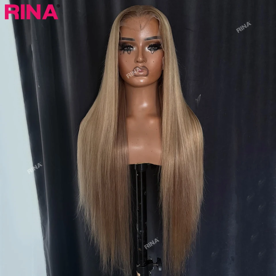180 Density Light Brown HighlightTransparent Lace Front Human Hair Remy Glueless Wigs 13X6 13x5 Drawstring with Tape Straight view 3