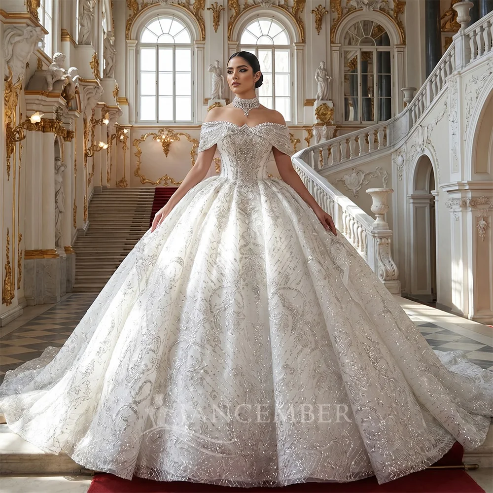 

Pearls Crystal Wedding Dress Gorgeous Cap Sleeve Beaded Bridal Gown 2026 Customzied Dreamy Dresses For Bride فساتين حفل