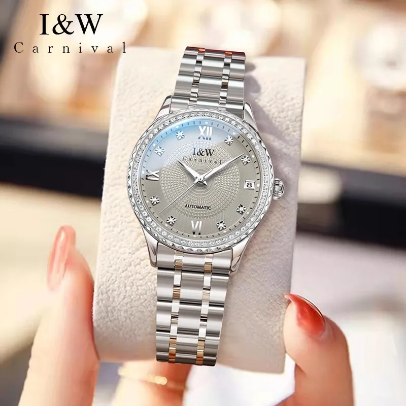 CARNIVAL Brand Womens Fashion Mechanical Watch Ladies Luxury Waterproof Woman Diamond Automatic Movement Wrist Watch Reloj Mujer