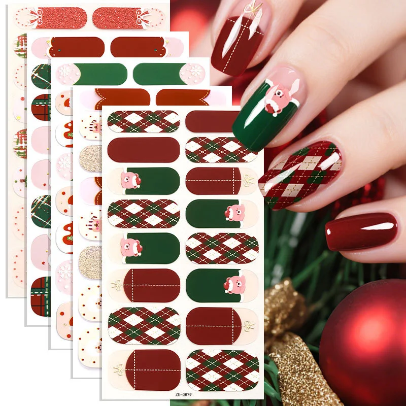 16Tips Christmas Nail Stickers Snowflake Santa Claus Full Cover Nail Wraps Decals DIY Festival Party Beauty Nail Decorations