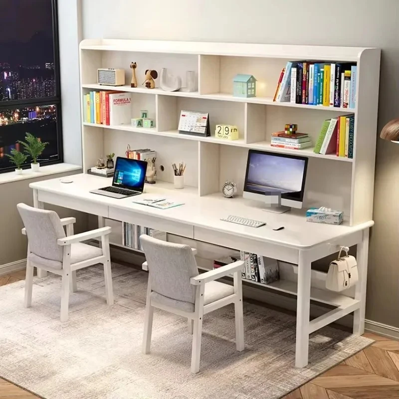 Factory Direct 2026 Modern Home Office Computer Desk Double Solid Wood Study Desk Extra-Long Shared Writing Table for Students