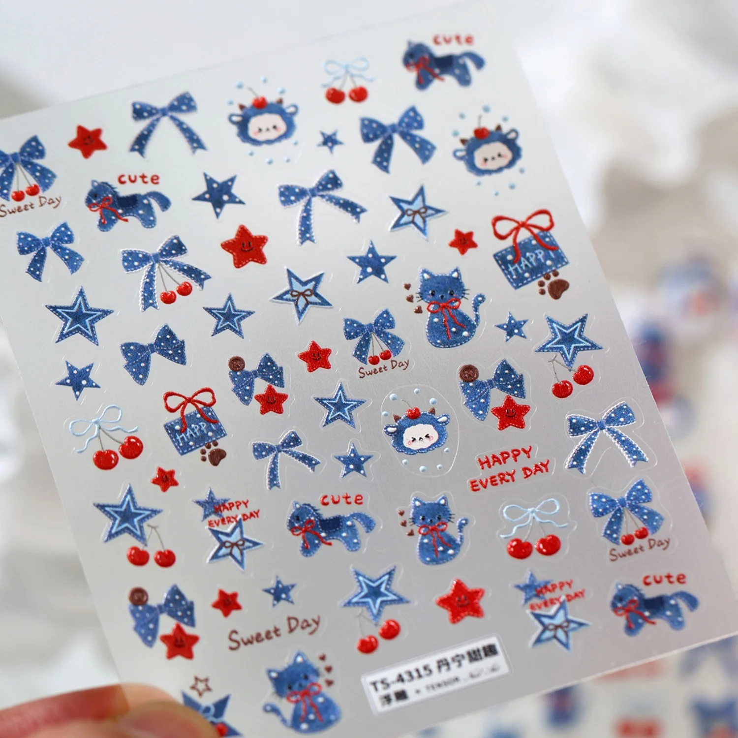 Nail Art Denim - Lovely Dark Blue Cat 5D Nail
