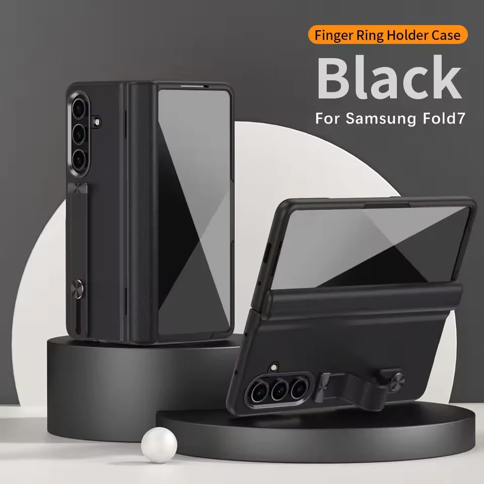 

High Quality Luxury Finger Holder Slim Case for Samsung Galaxy Z Fold 7 6 5 4 3 5G 3-piece Set with Film Protection Hard Cover