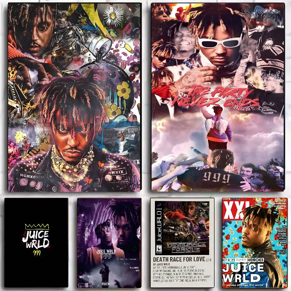 Pop Rapper Singer Juice WRLD Poster  Self-adhesive Art Waterproof  Sticker Coffee House Dorm Room Wall Decor
